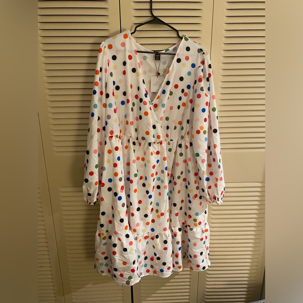 5x Shein white and colorful polka dot dress